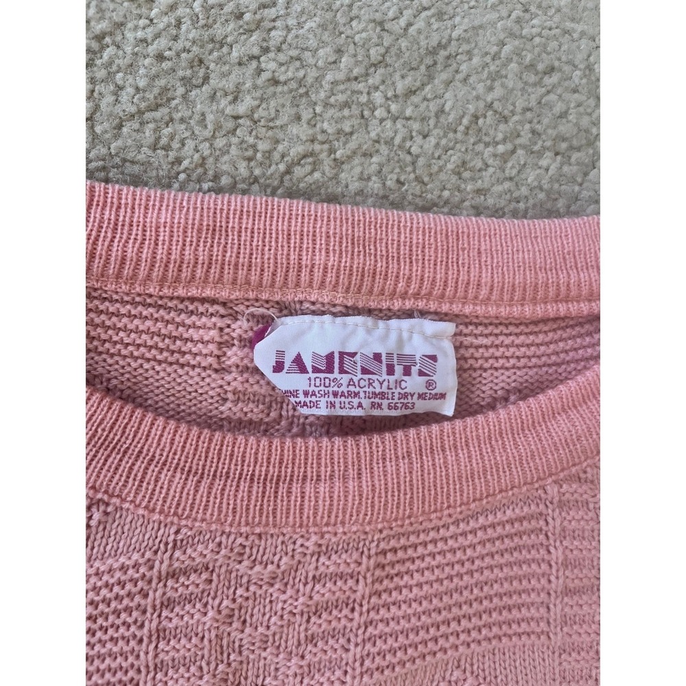 Vintage Cottage Women's Pink Textured Knit Sweater Acrylic Crewneck - Size M - Picture 4 of 6